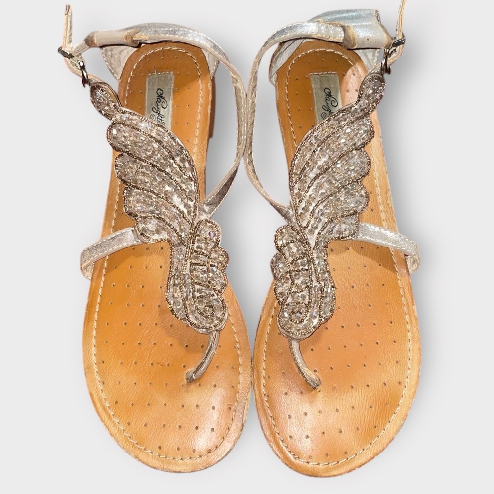 Naughty Monkey Women's Champagne Glitter Winged Sandals (8.5)